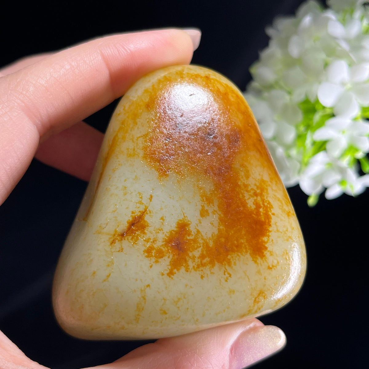 和田玉暖白种“霞落金山”聚红皮通体洒金皮籽料（yc356736）