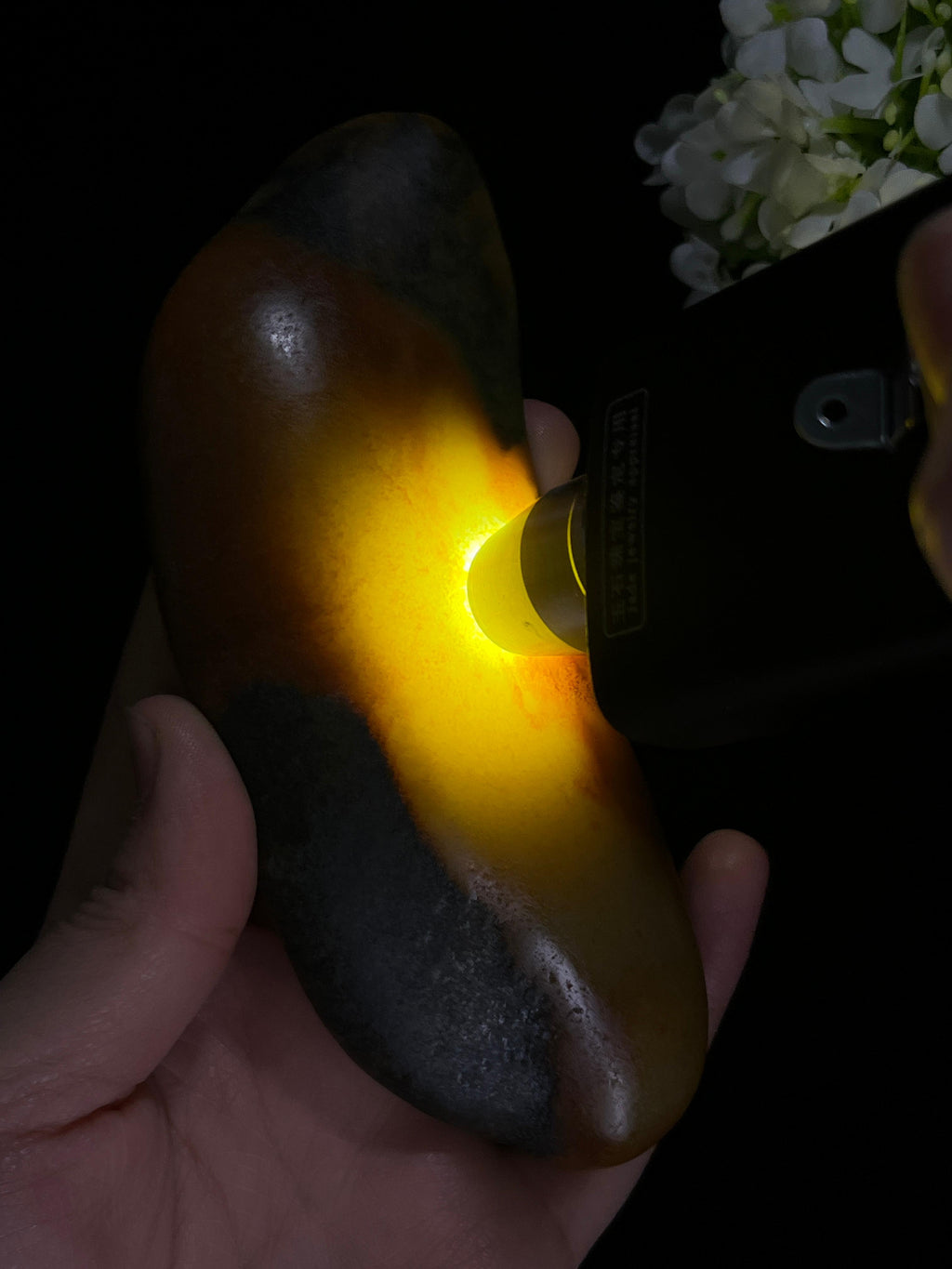 新疆和田玉三色皮特色“飞旋逐运”籽料原石（yc255461）