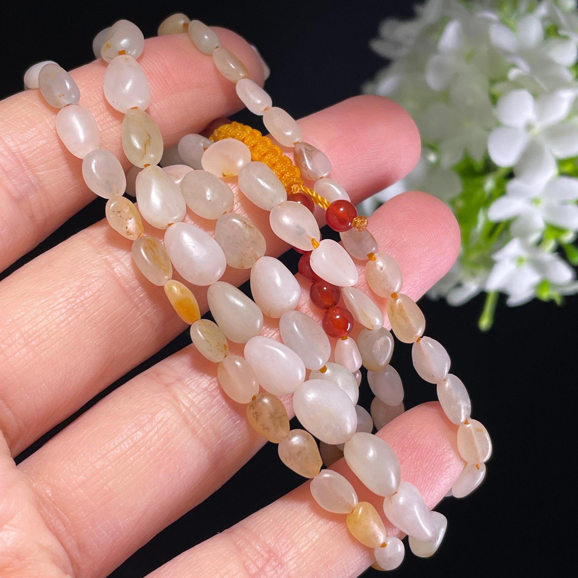 新疆天然和田玉白玉洒金皮红皮原籽项链（yc355854）