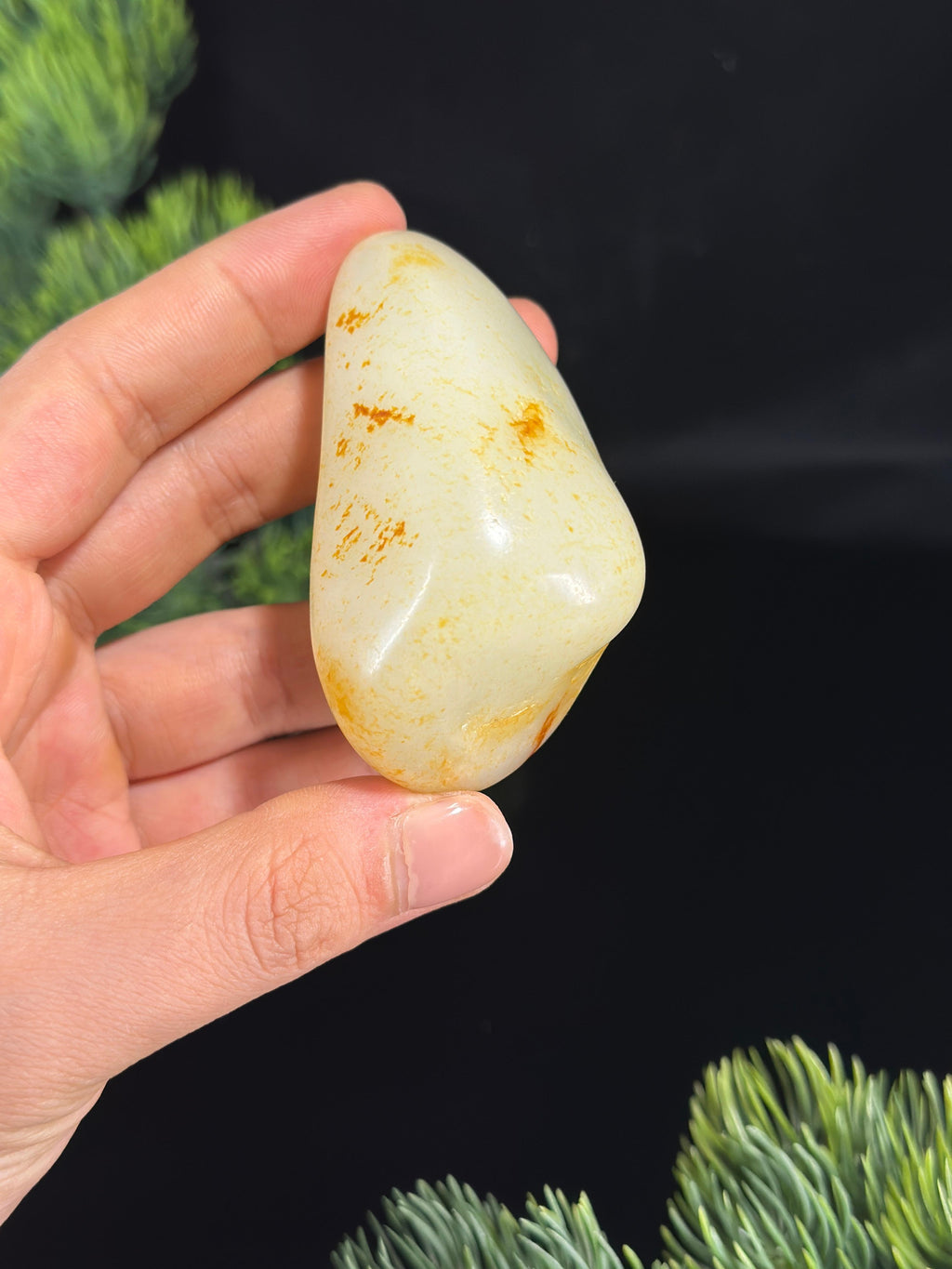 新疆和田玉暖白种通体洒金皮籽料手把件（yc471604）