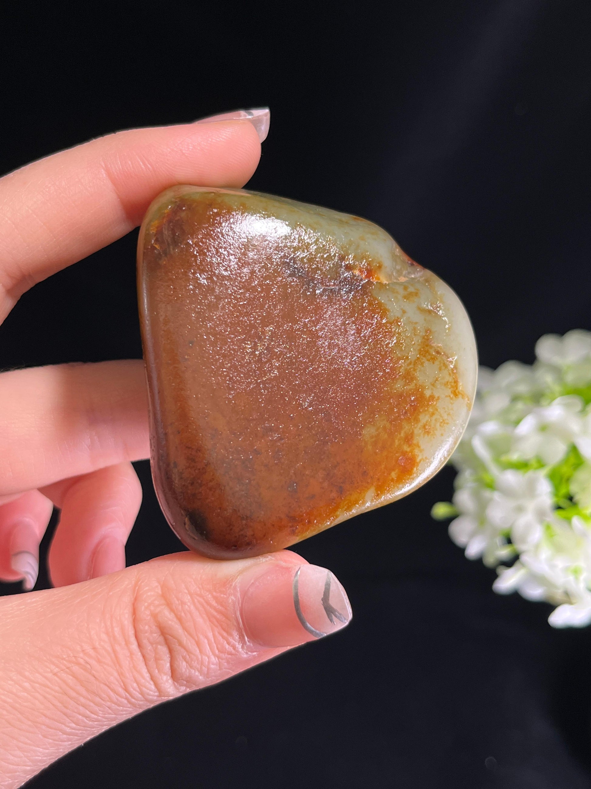 新疆和田玉青白种双面红皮手把件（yc250208）