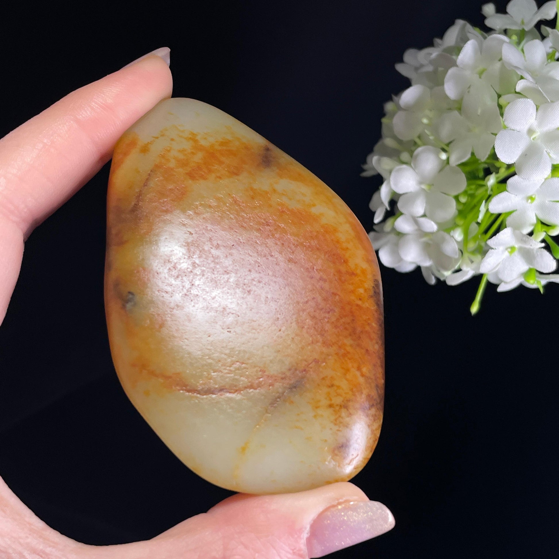 和田玉白玉“金红晚霞”洒金皮洒红皮籽料（yc356005）