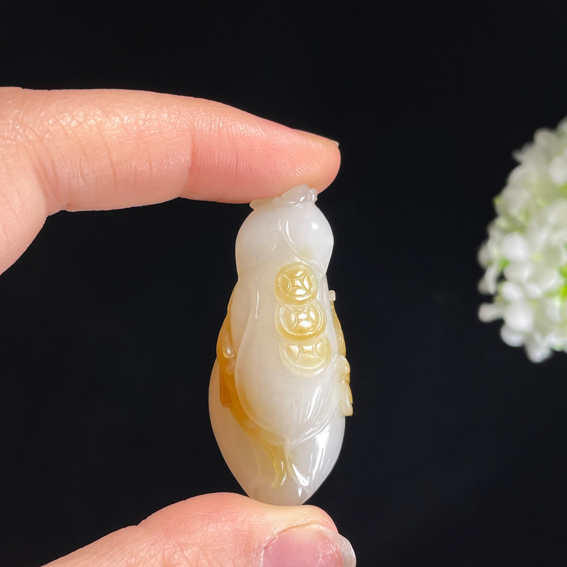 和田玉糖白玉兰花挂件（yc427033）