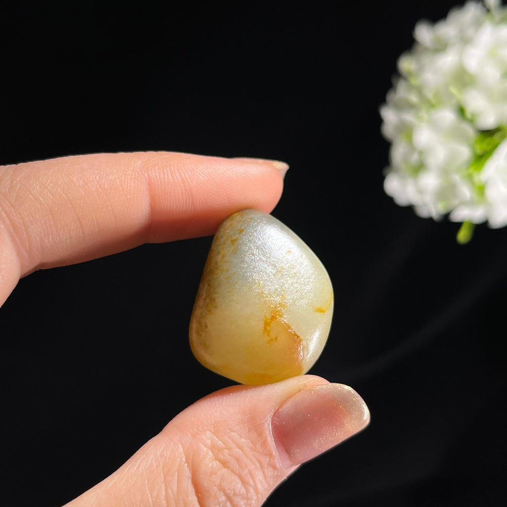 和田玉青花白玉洒金皮“三花聚顶”籽料原石（yc297993）