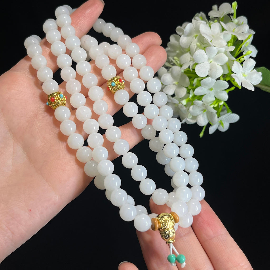 和田玉白玉108颗圆珠项链（yc367405）