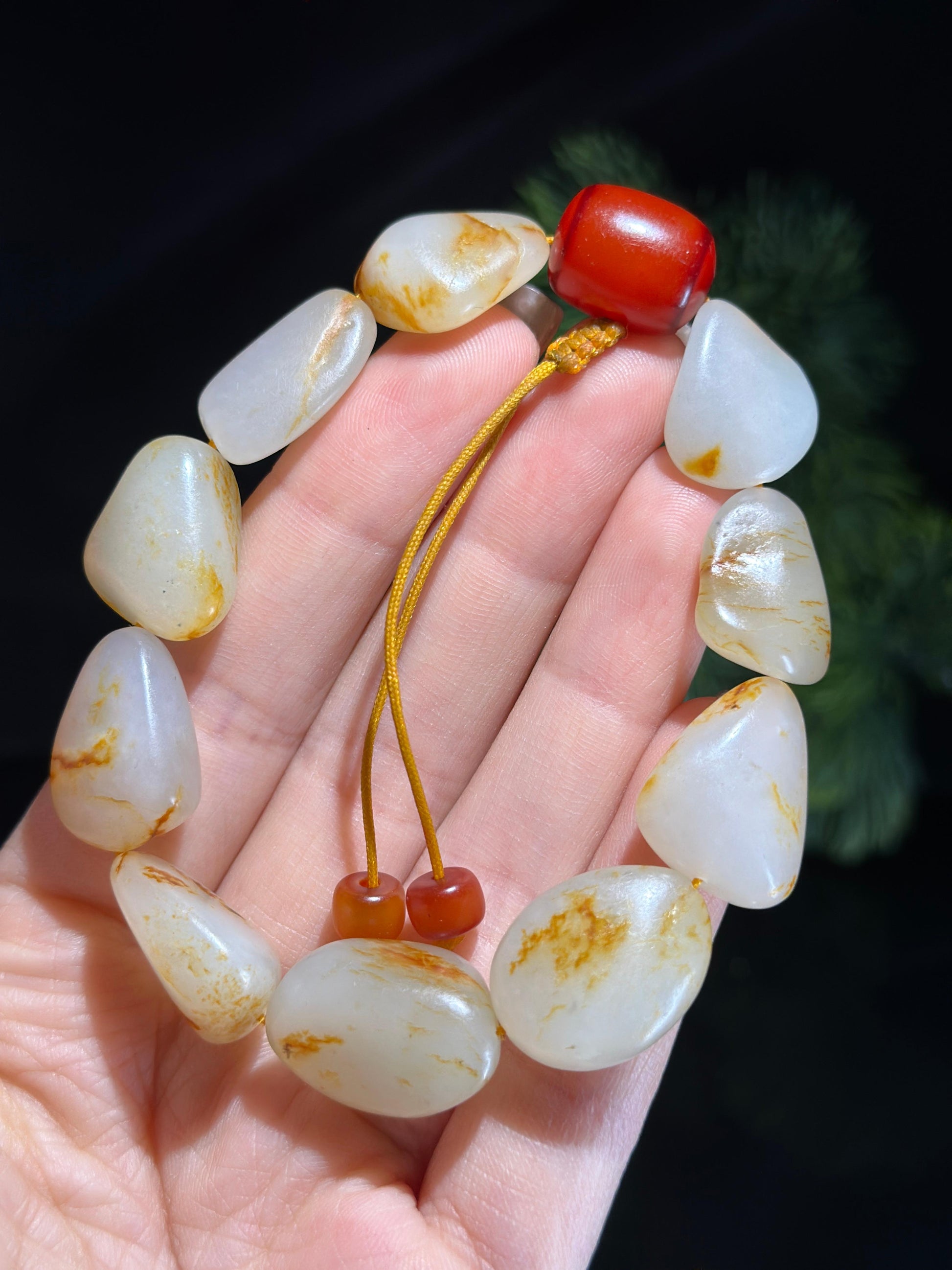 新疆和田玉白玉洒红皮精品原籽手串（10颗）（yc524219）