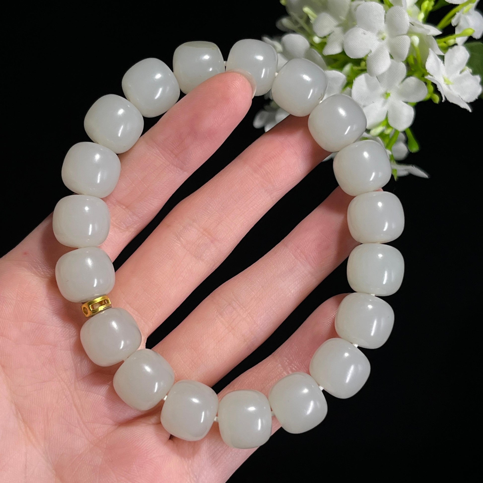 和田玉白玉“月珠清辉”籽料手串（yc300968）