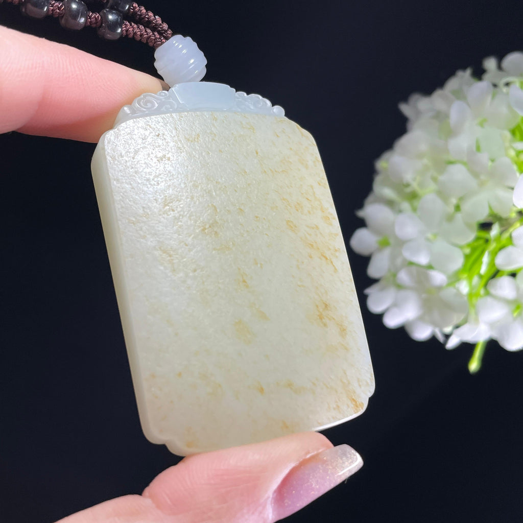 和田玉白玉满洒金皮籽料无事牌（yc393153）