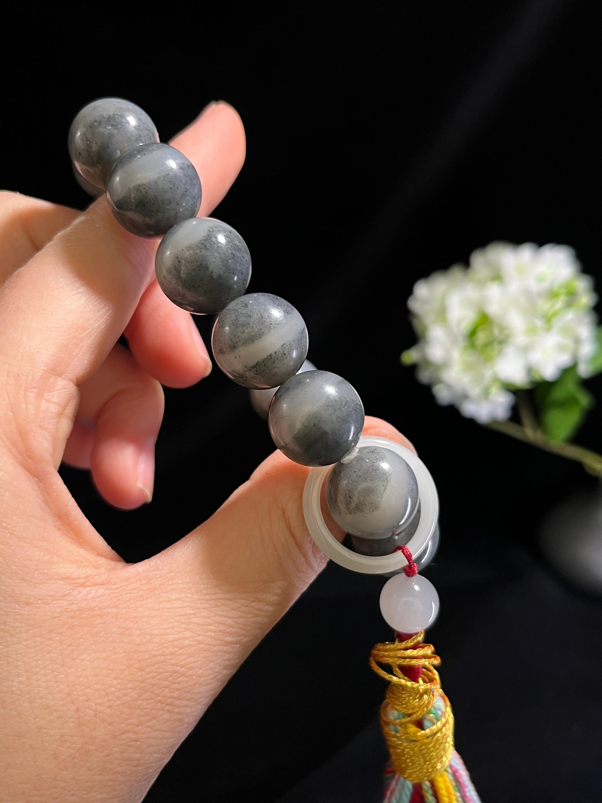 和田玉青花圆形珠手串（yc254767）