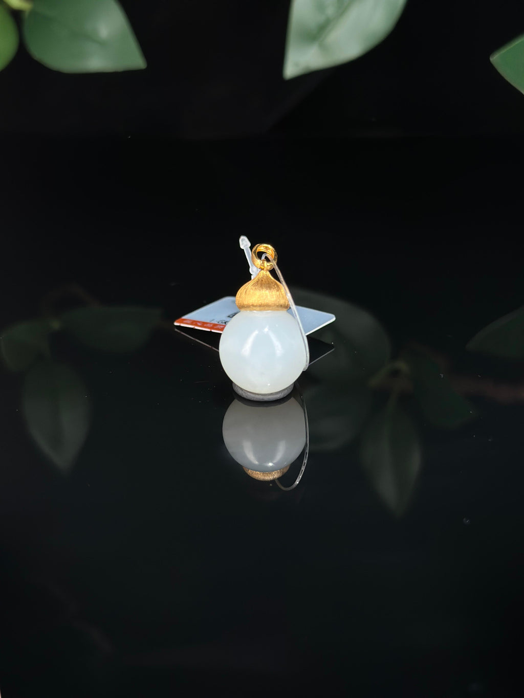 中秋特惠，18K金和田玉白玉圆珠葫芦形吊坠（yc734670）