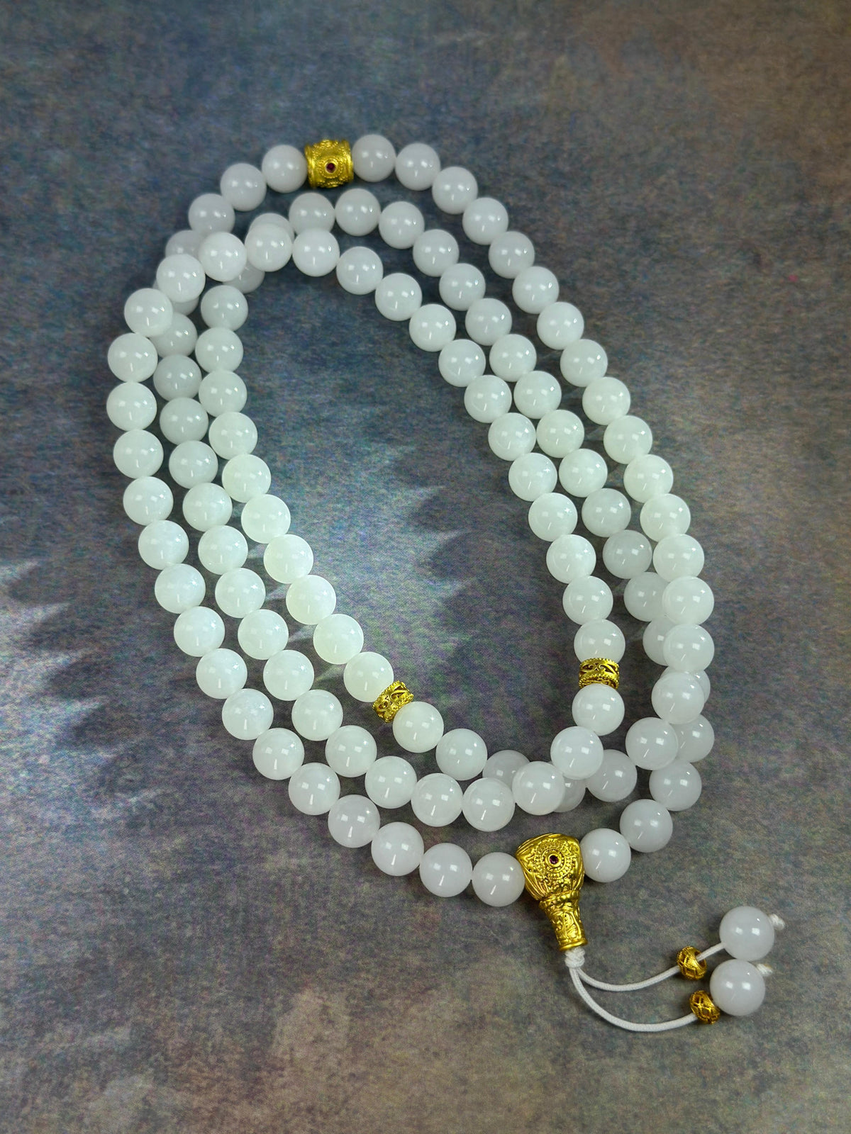 和田玉白玉圆珠项链（108颗）（yc750567）