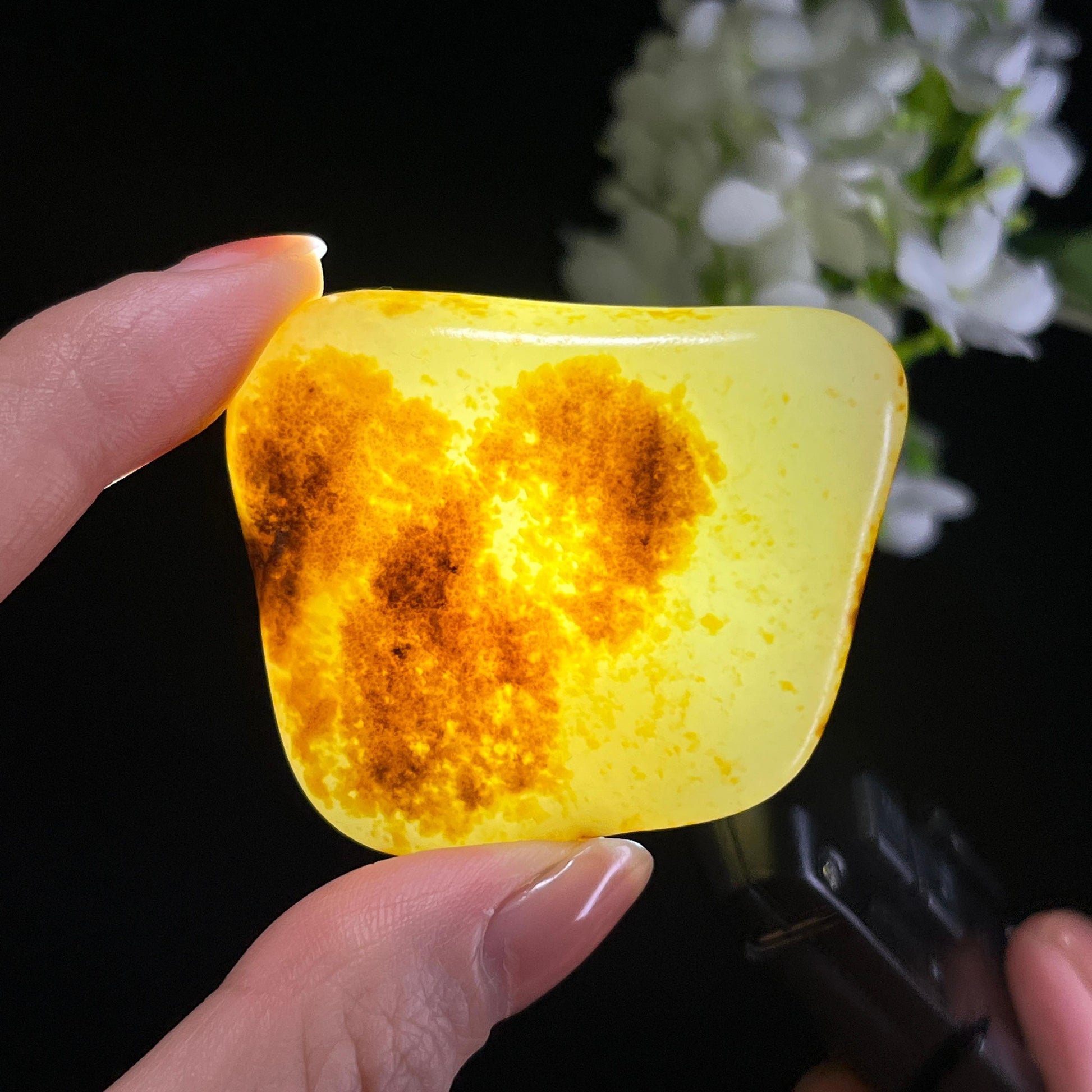 和田玉白玉洒金皮彩皮“双蝶戏秋”牌型籽料（yc347559）