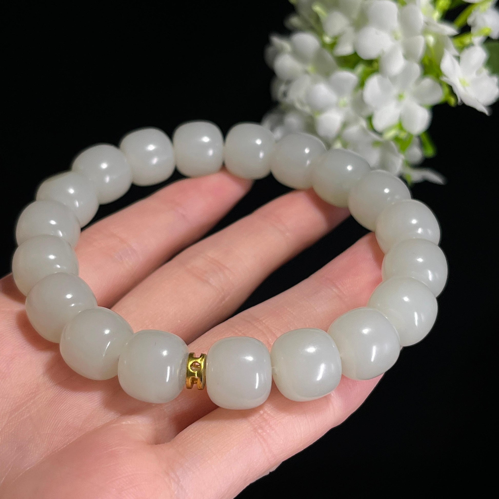 和田玉白玉“月珠清辉”籽料手串（yc300968）