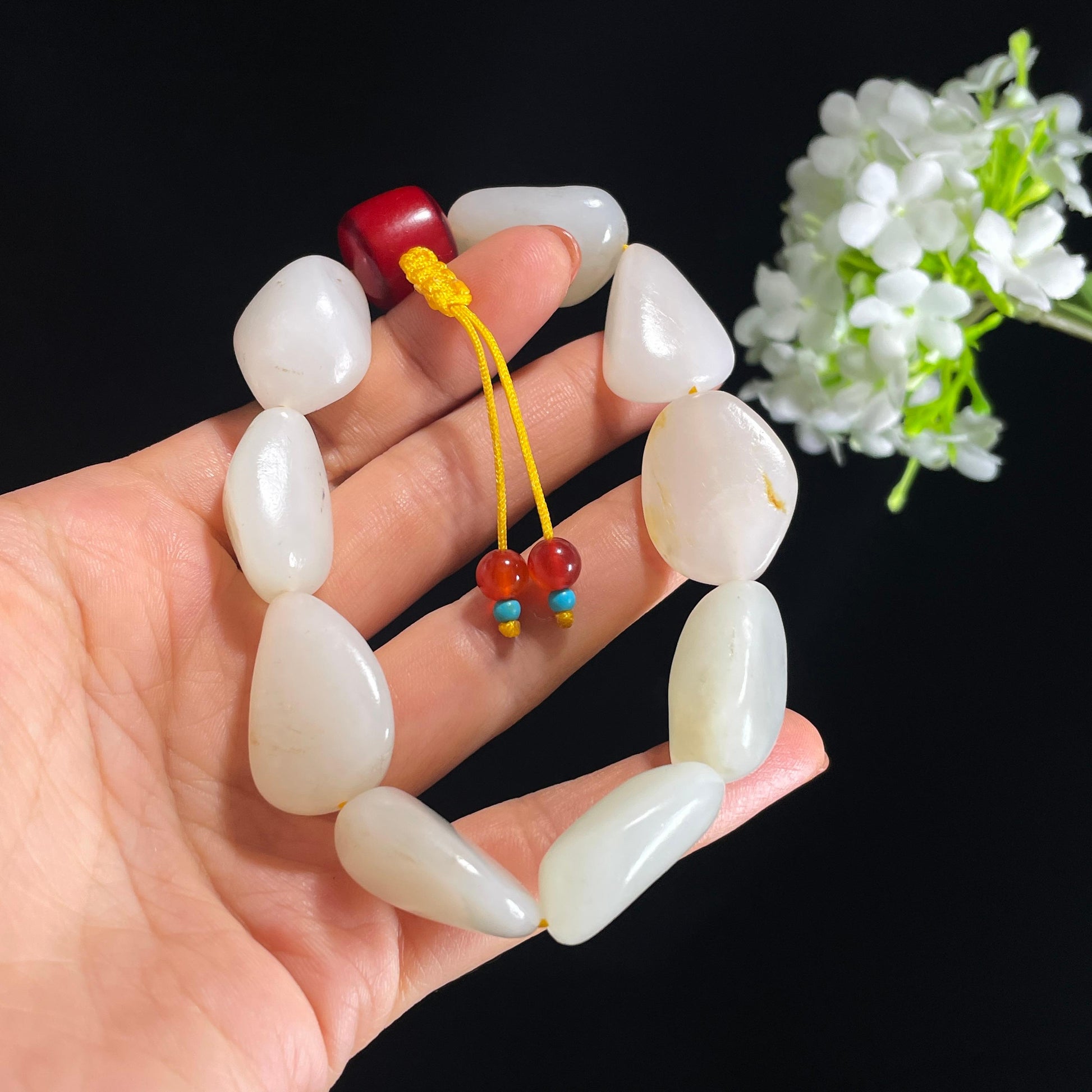 和田玉白玉洒金皮原籽手串（yc410668）