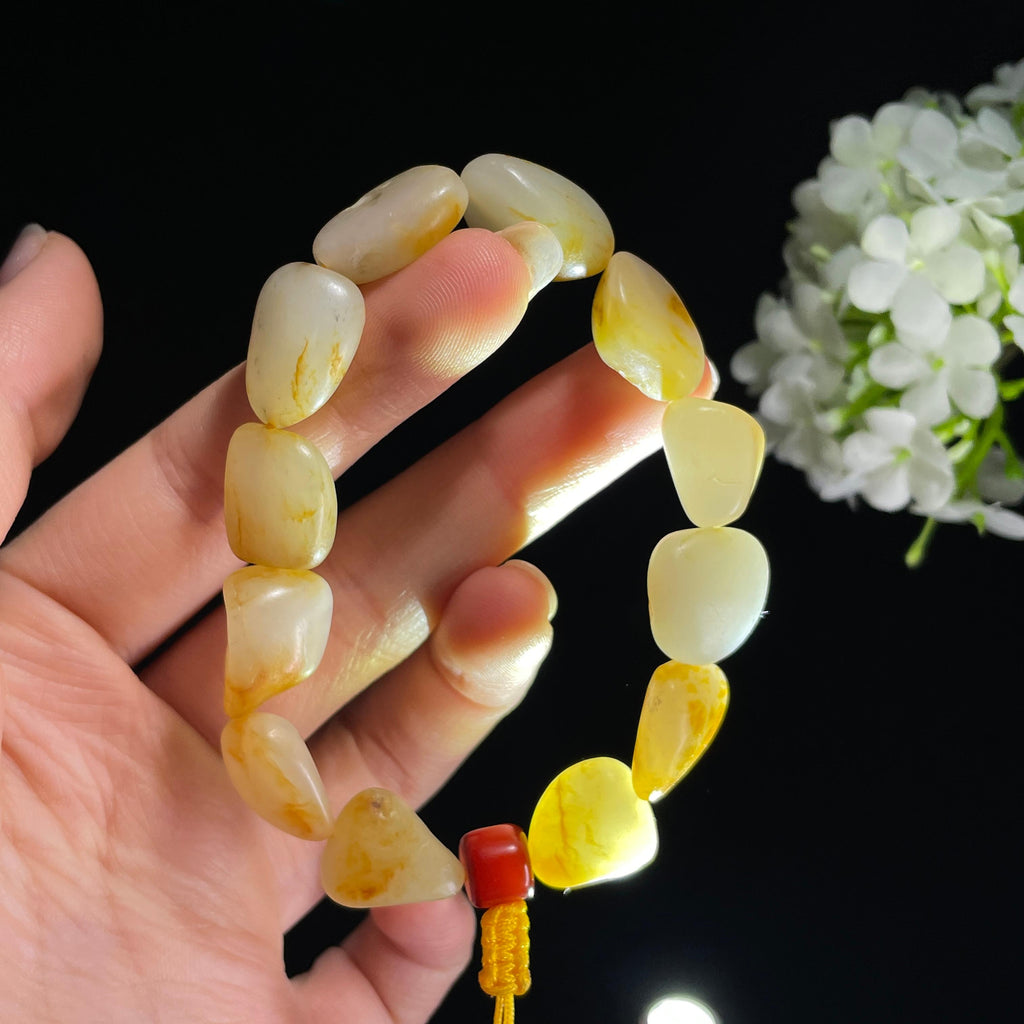 和田玉白玉洒金皮原籽手串（yc410754）