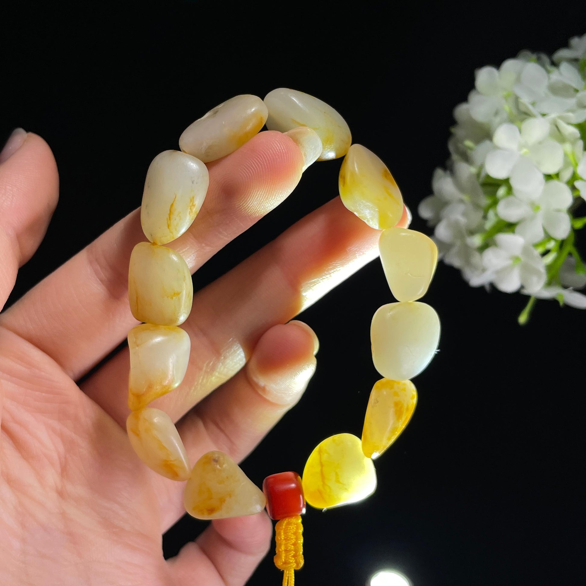 和田玉白玉洒金皮原籽手串（yc410754）