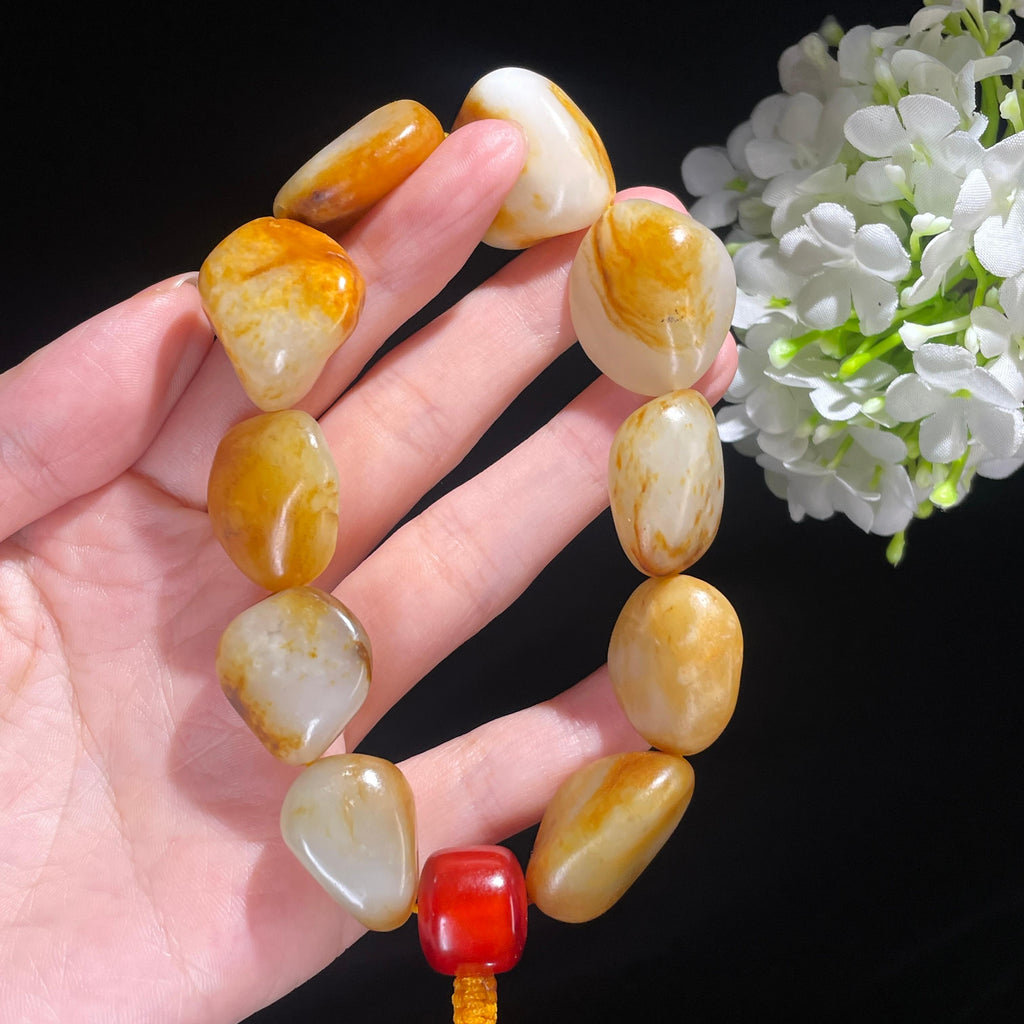 新疆和田玉红皮洒金皮原籽手串（10颗）（yc489569）