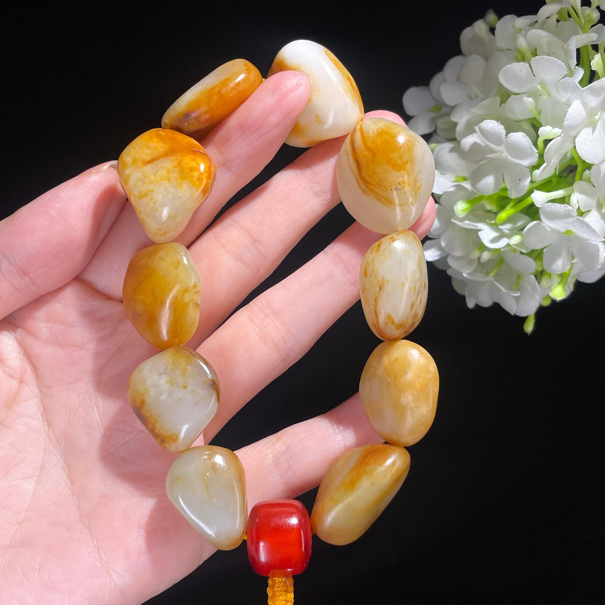 新疆和田玉红皮洒金皮原籽手串（10颗）（yc489569）