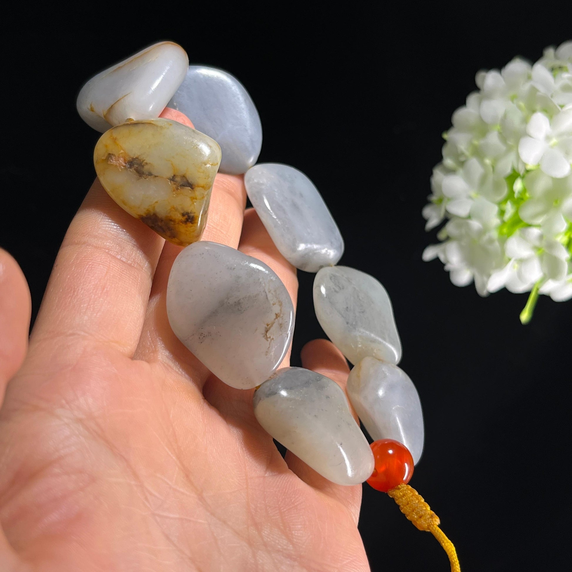 和田玉青花洒金皮原籽手串（8颗）（yc399568）