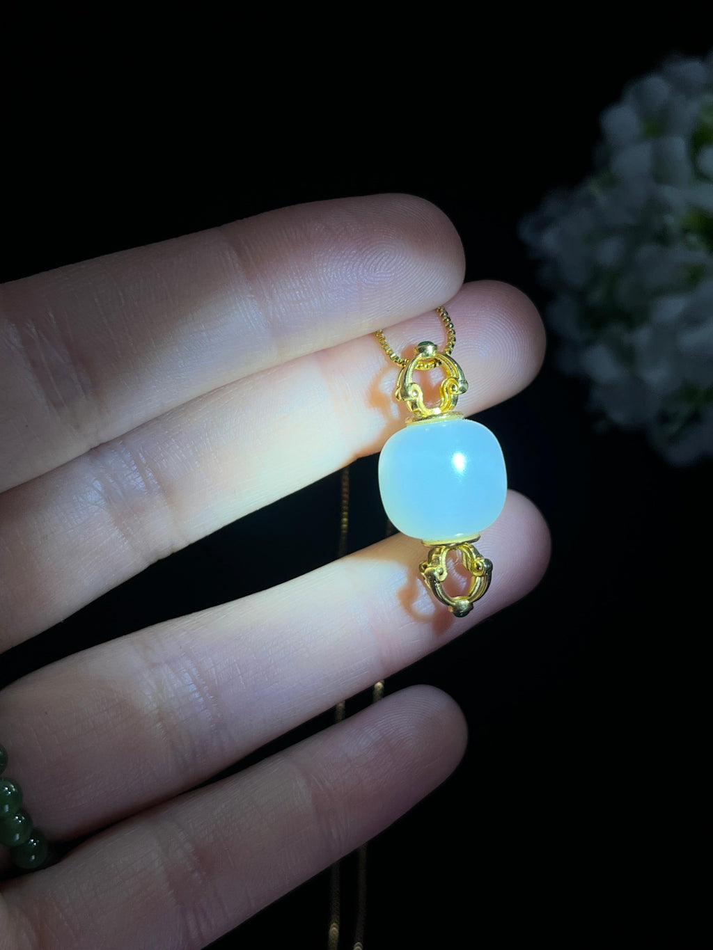 新疆天然和田玉羊脂白玉18k金镶吊坠（yc260373）