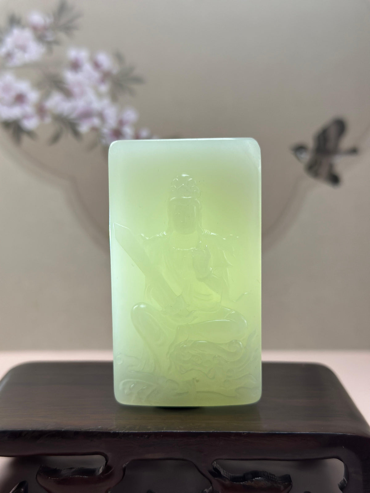 臻品新疆和田玉白玉籽料文殊菩萨玉牌挂件（yc765483）
