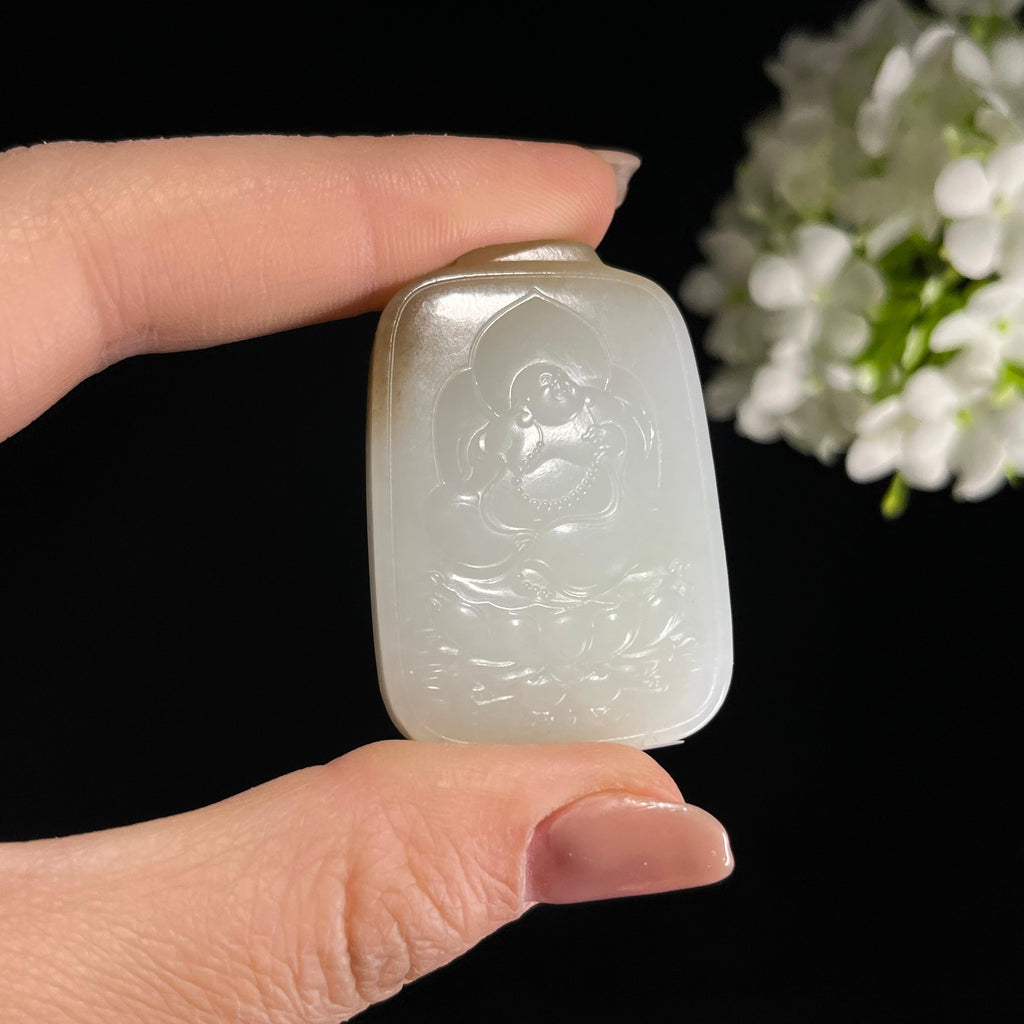 和田玉糖白玉弥勒佛雕刻挂件（yc372817）