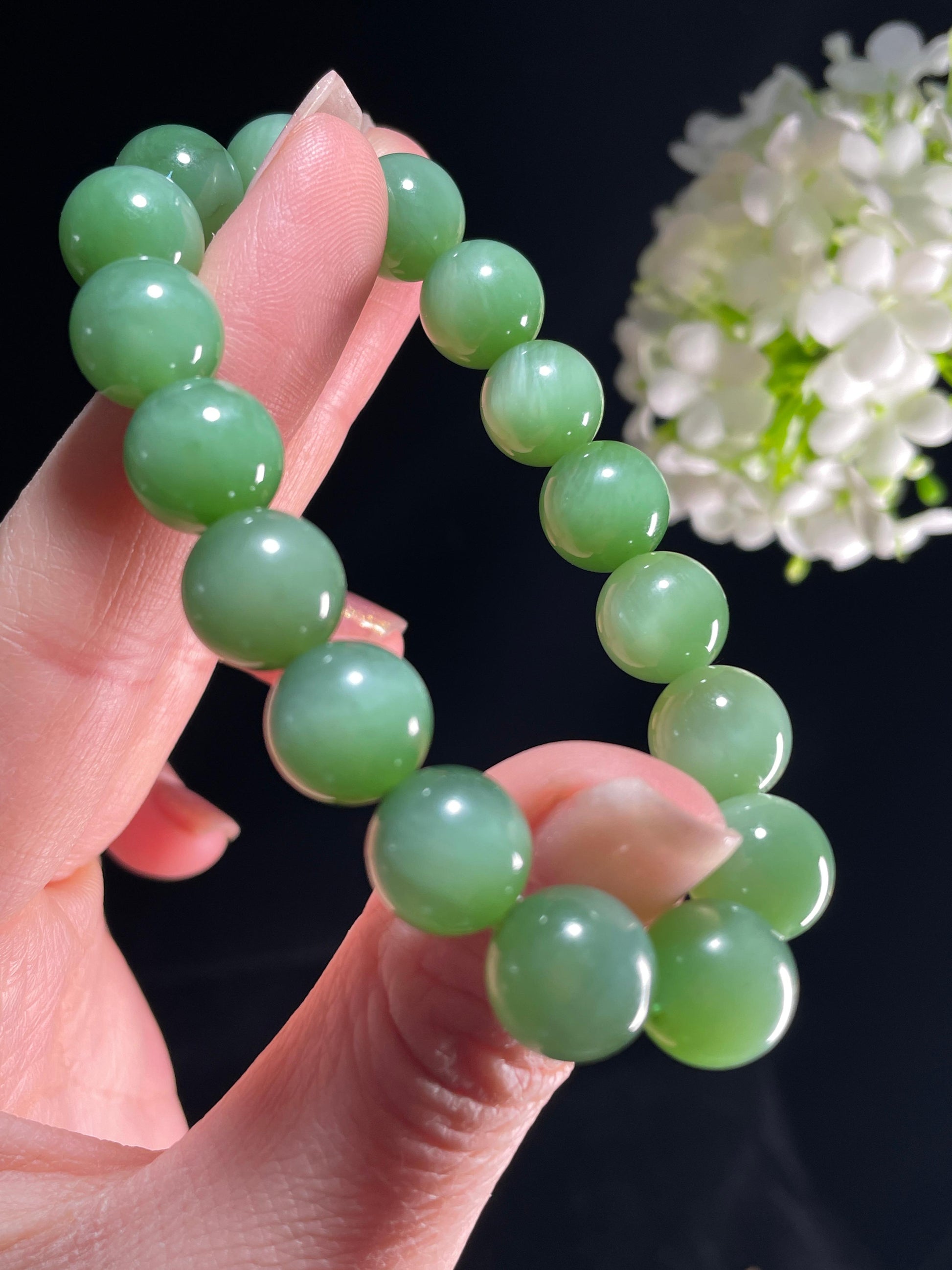 新建天然和田玉碧玉圆珠手串（yc357651）