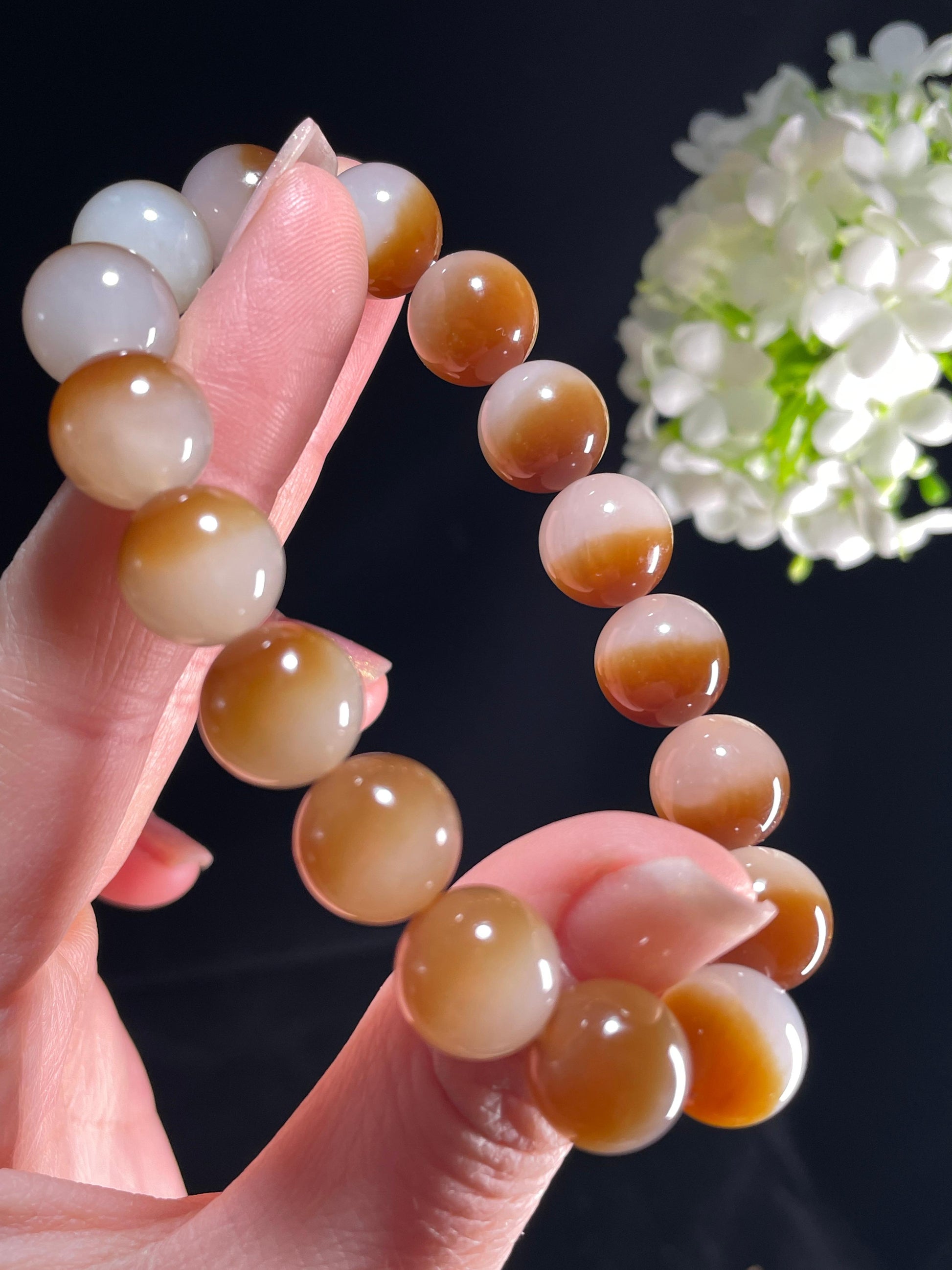 新疆天然和田玉糖白玉聚宝盆圆珠手串（yc357660）