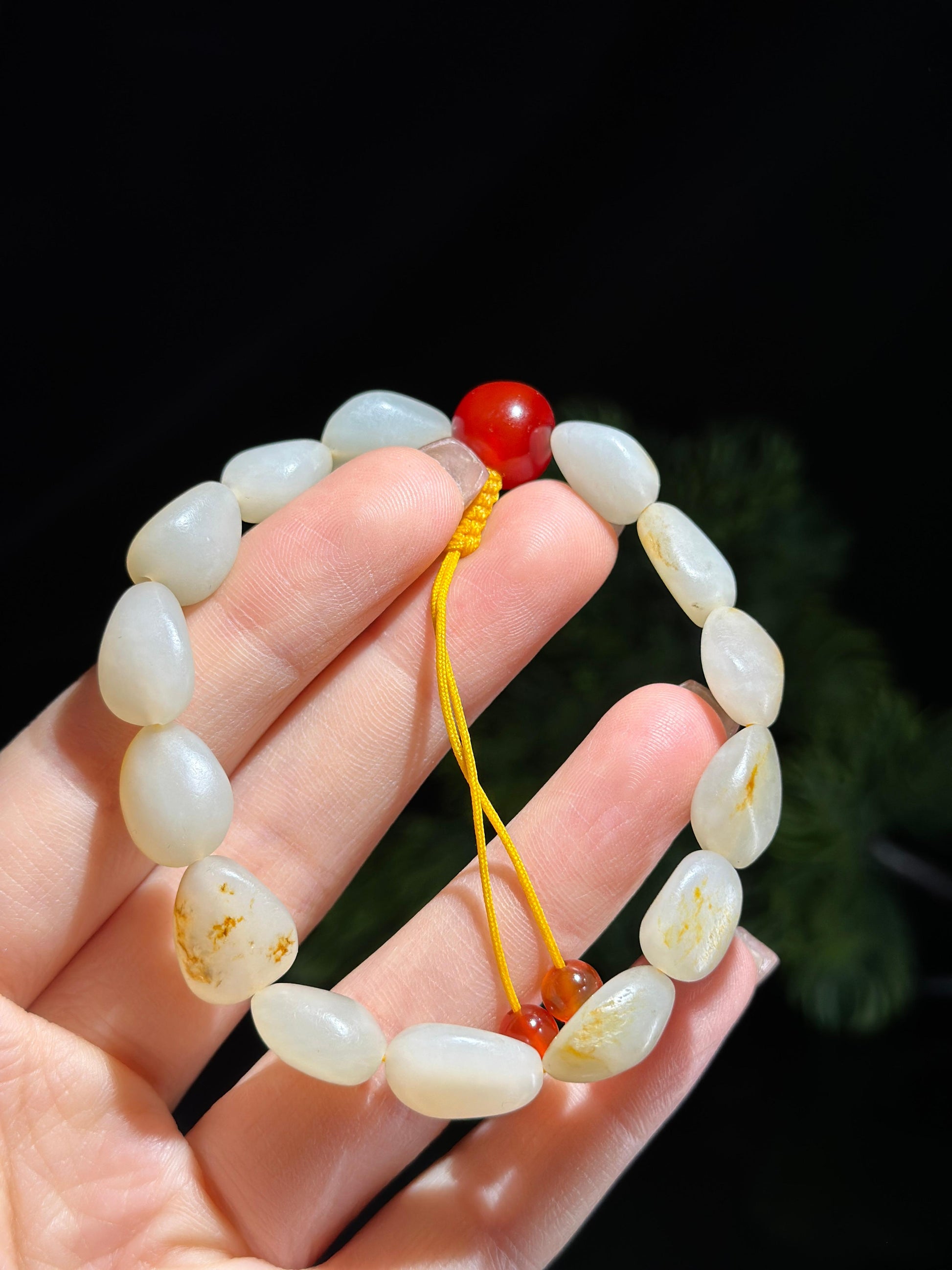 新疆和田玉白玉洒金皮原籽手串（14颗）（yc523370）