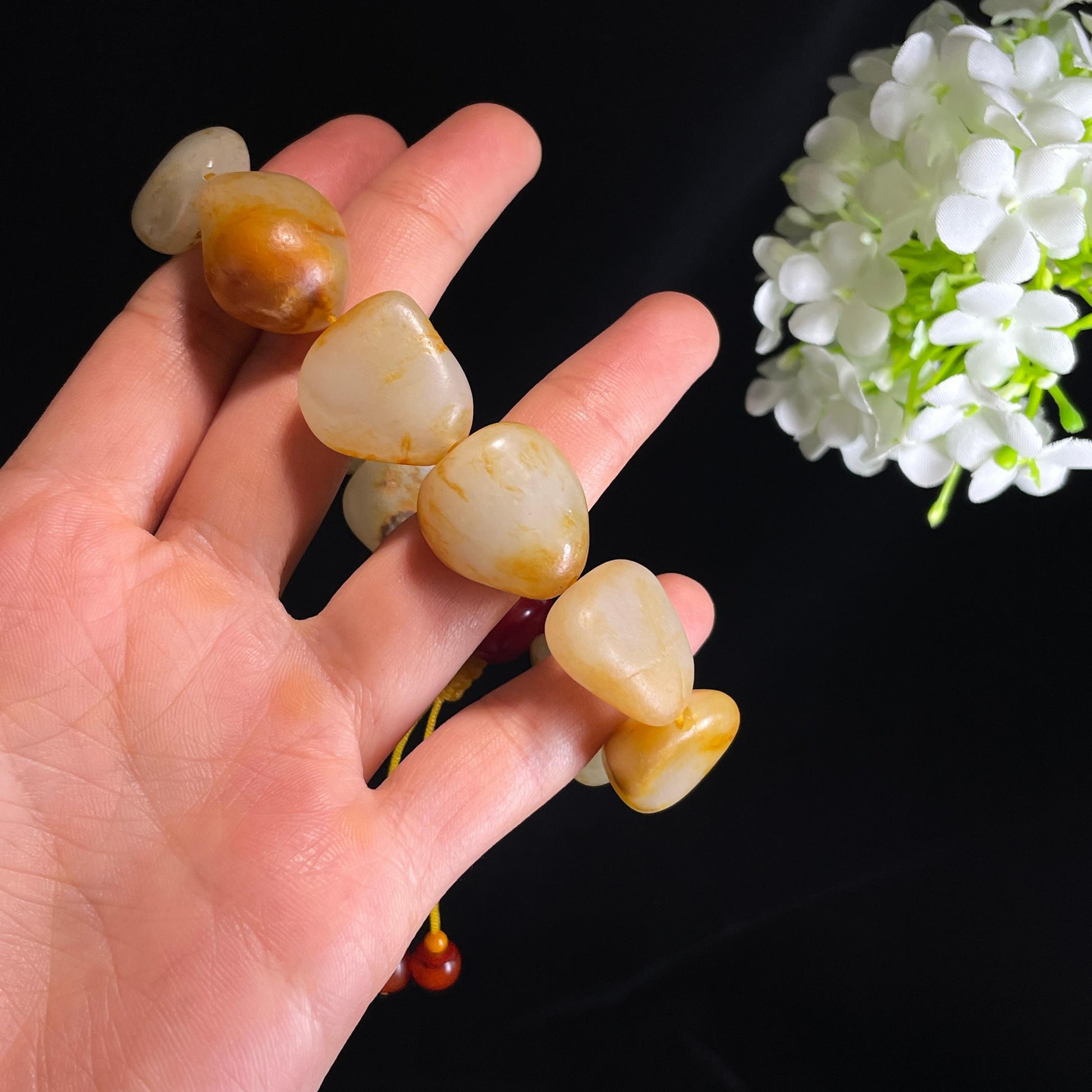 和田玉白玉洒金皮红皮原籽手串（yc356648）