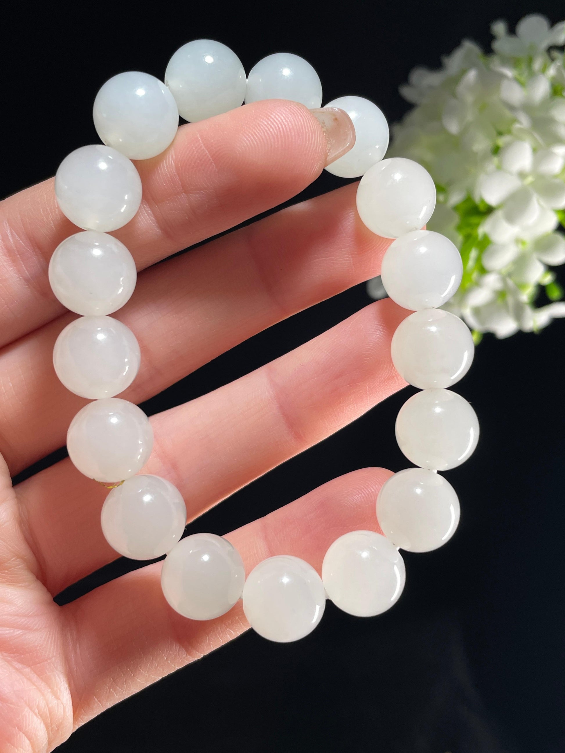 新疆天然和田玉白玉圆珠手串（yc357652）