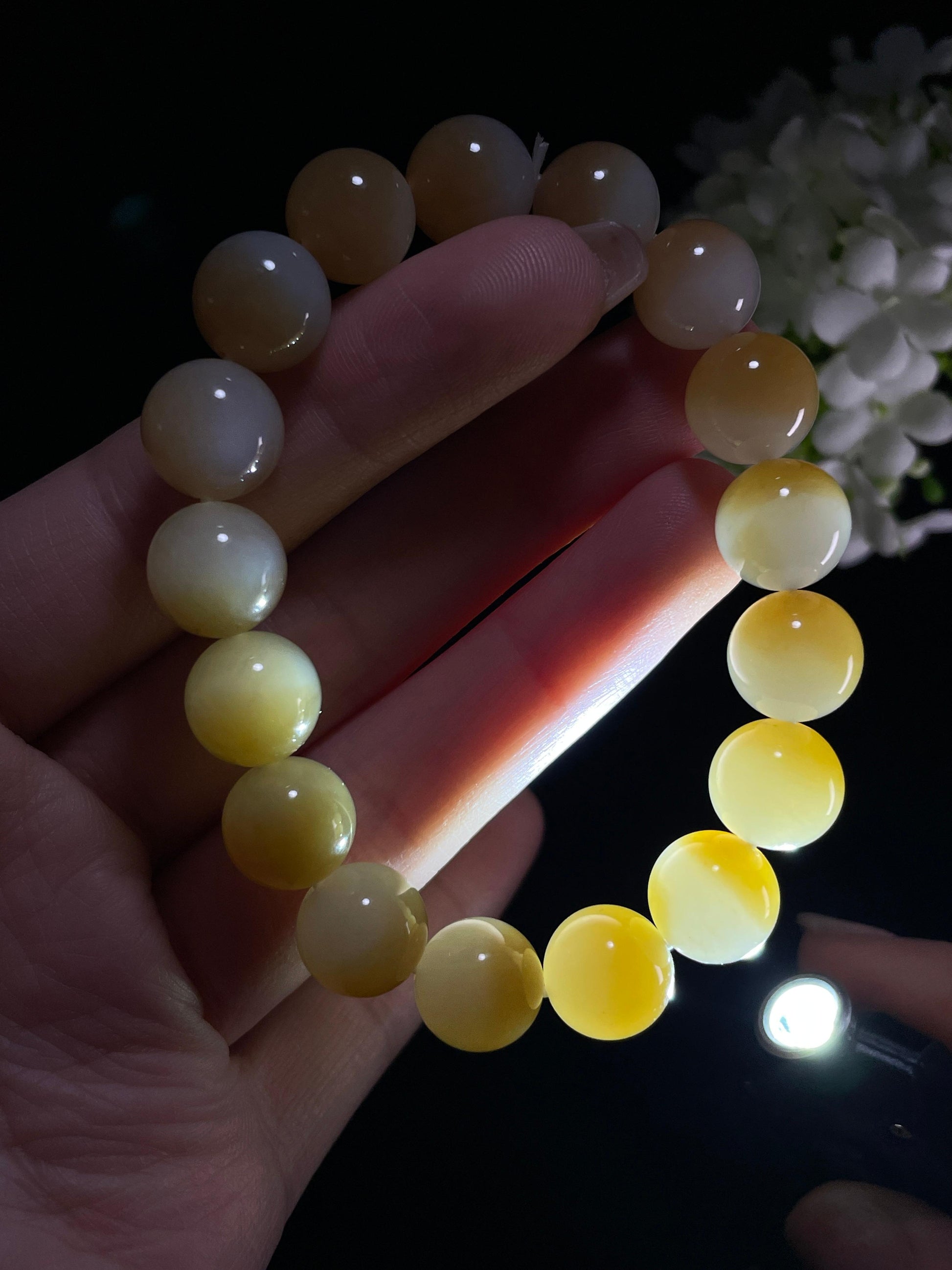 新疆天然和田玉糖白玉聚宝盆圆珠手串（yc357655）