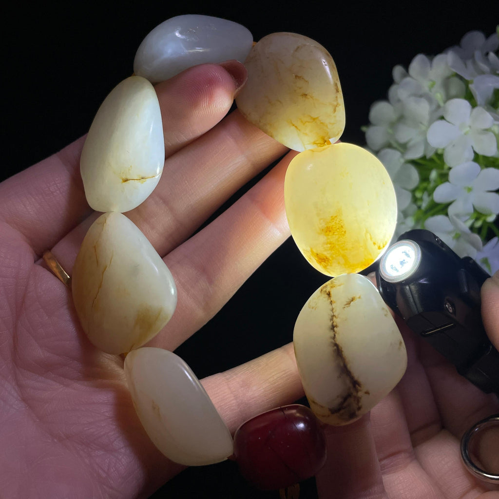 和田玉白玉洒金皮“星子落腕”籽料手串（yc318418）
