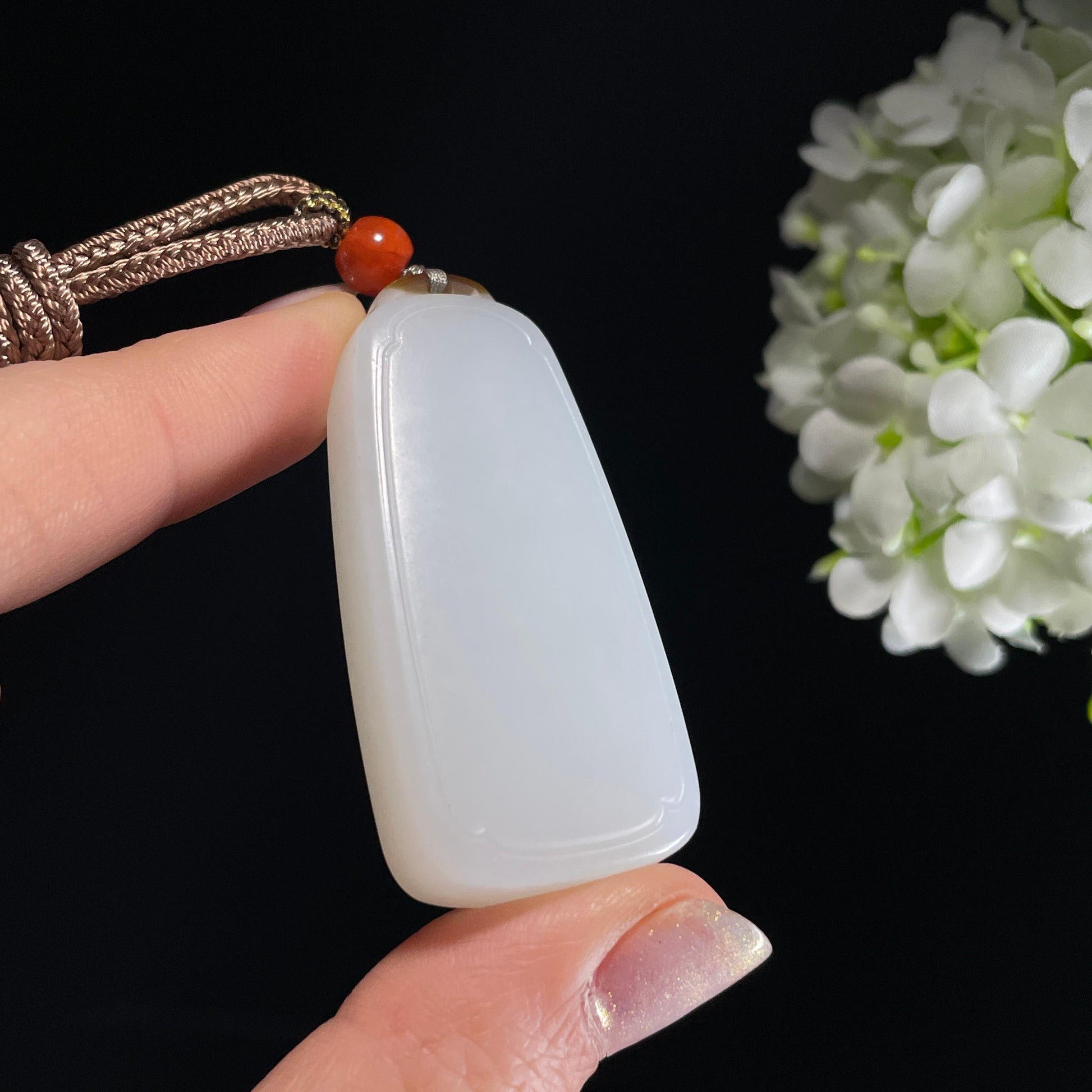 和田玉羊脂白玉“一念清净”平安无事牌（yc327454）