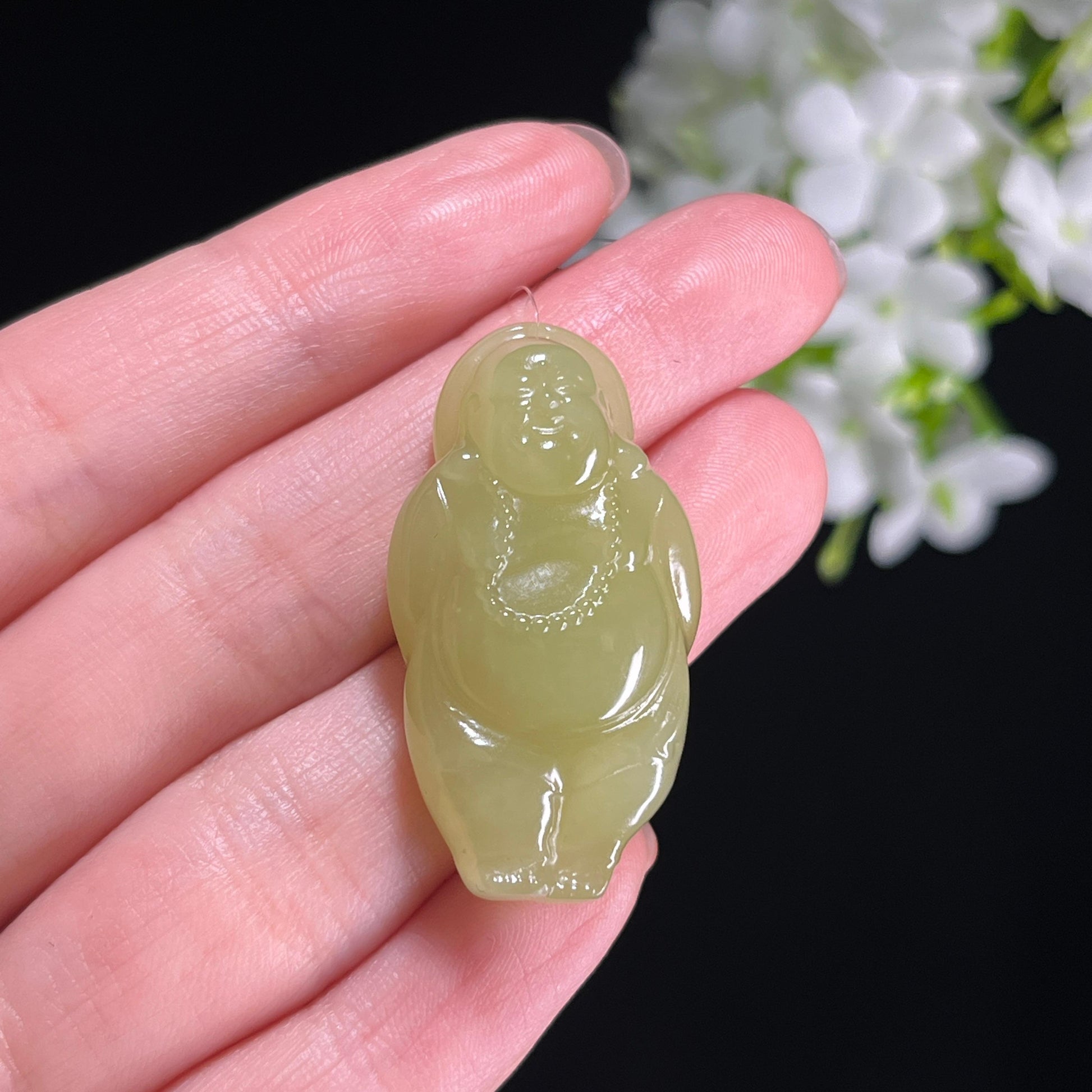 新疆天然和田玉若羌黄口弥勒佛雕刻挂件（yc367254）