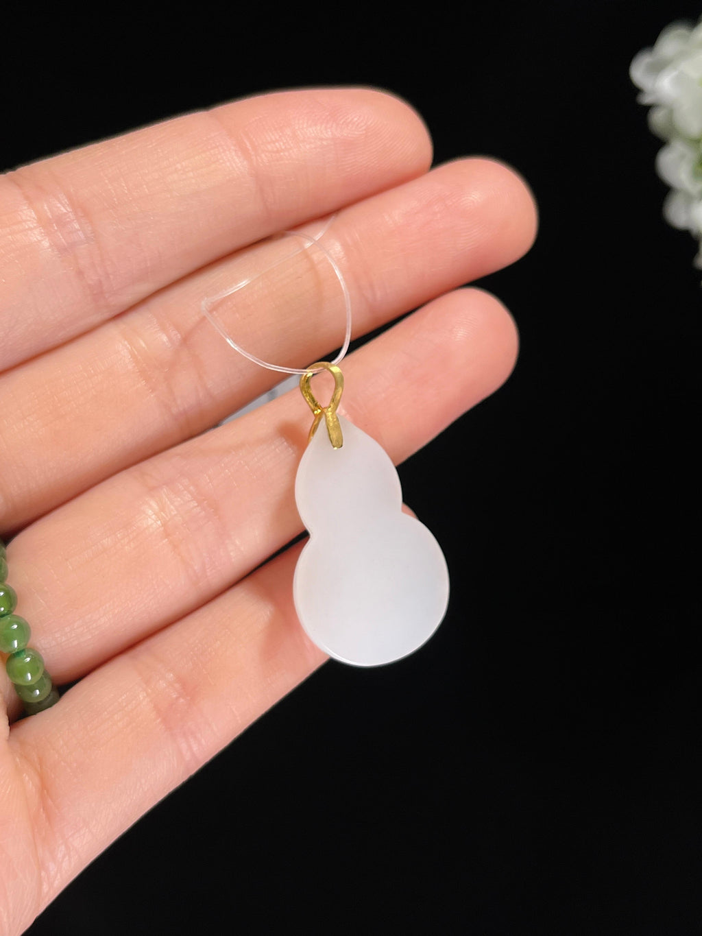 新疆天然和田玉白玉18k金镶葫芦“福禄双全”吊坠（yc260415）