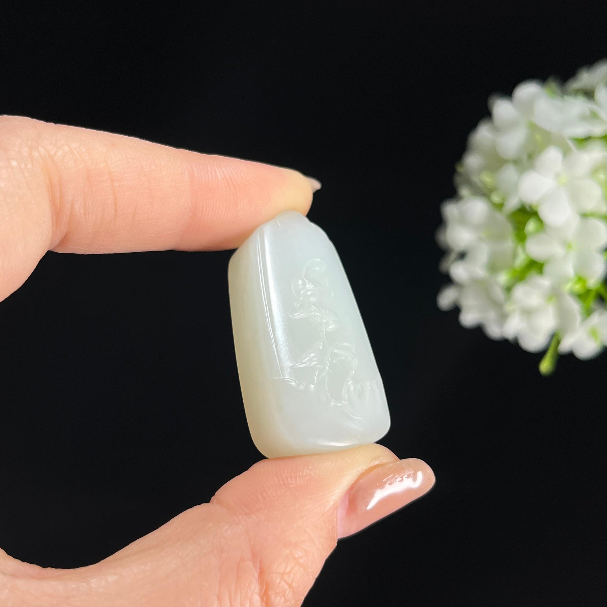 s，和田玉白玉喜上眉梢雕刻挂件（yc379916）