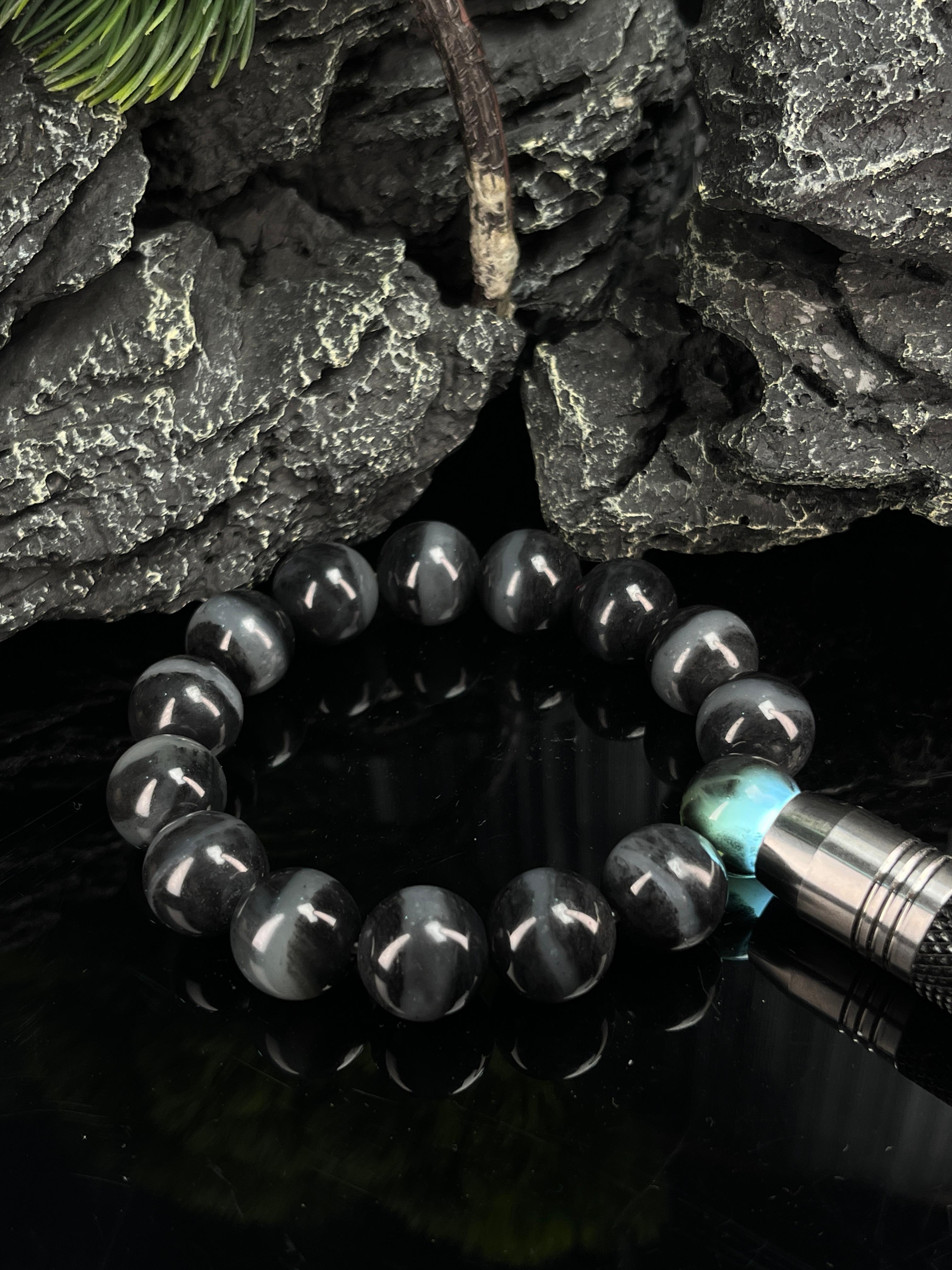 和田玉青花籽料一线天手串（12卡）（yc222794） – 添福玉器