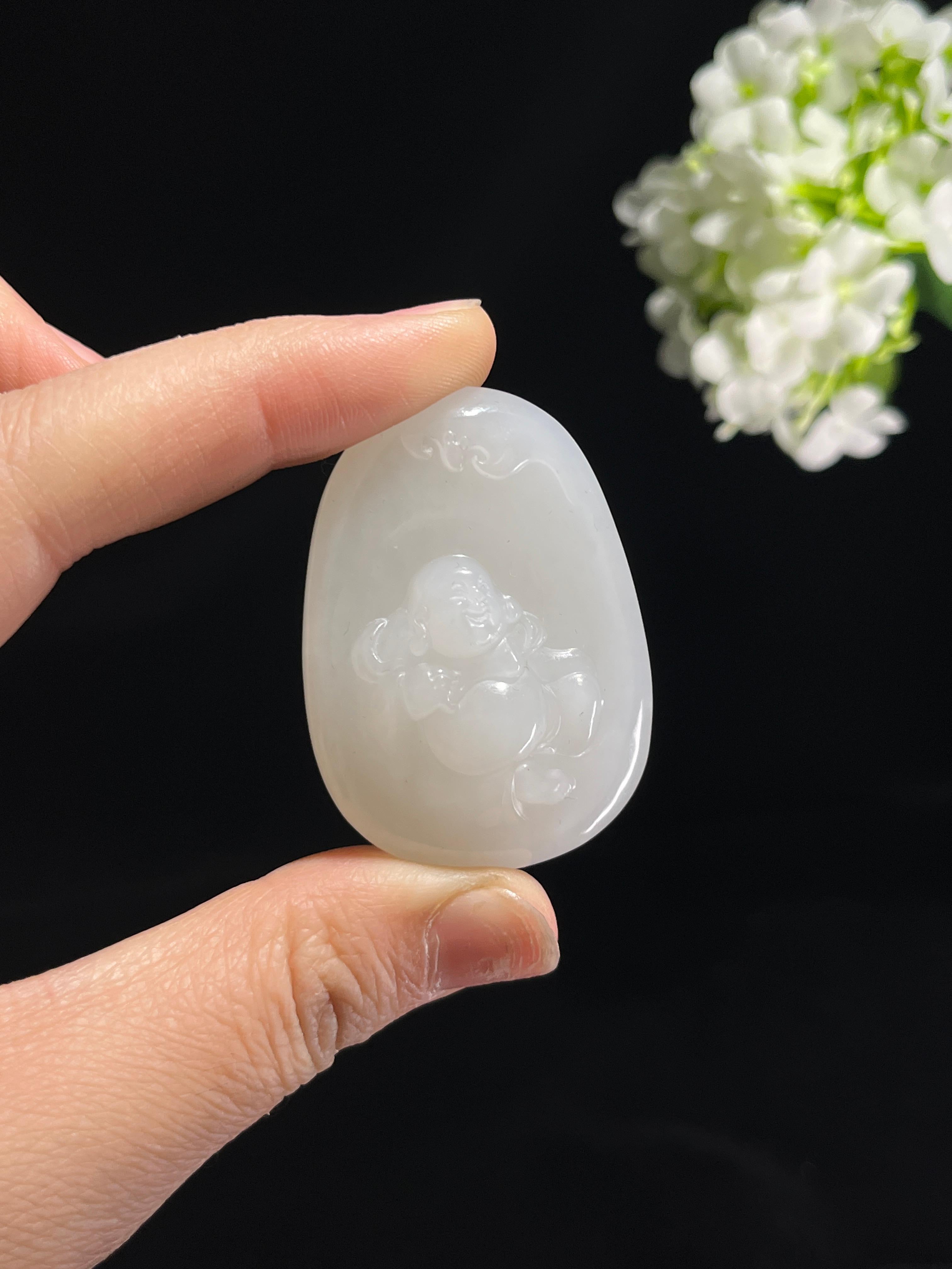 和田玉白玉弥勒佛雕刻挂件（yc257299） – 添福玉器