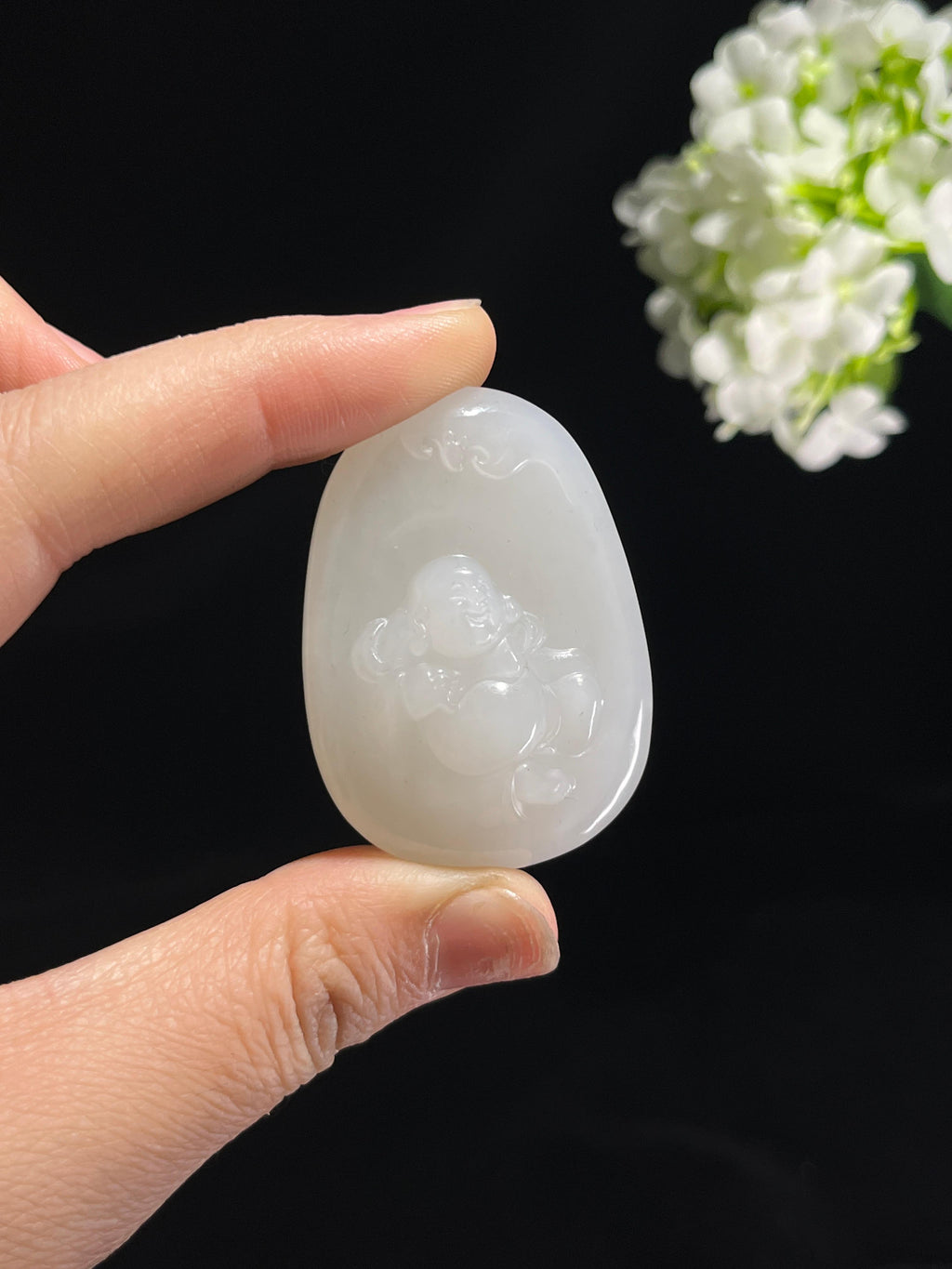 和田玉白玉弥勒佛雕刻挂件（yc257299）