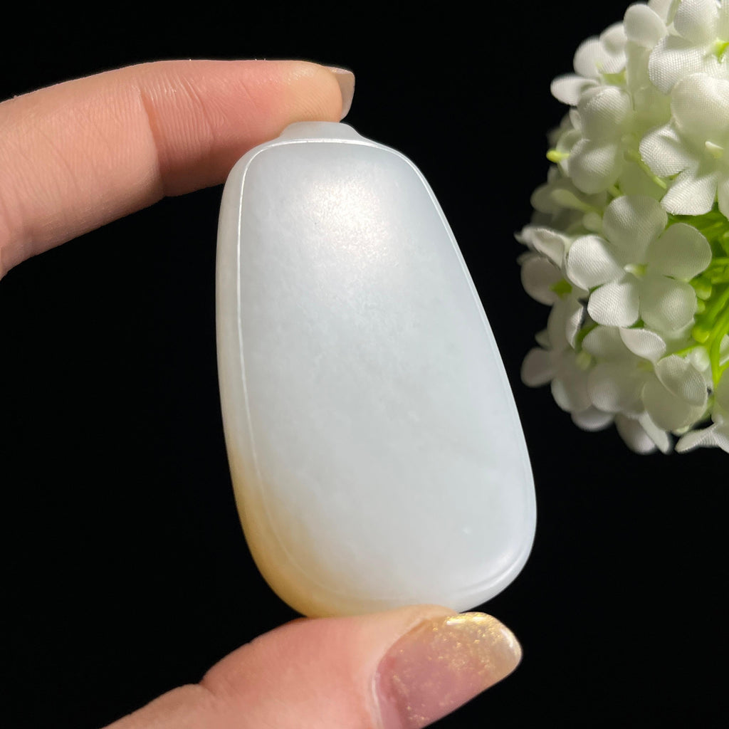 新疆天然和田玉糖白玉“暖糖晴雪”平安无事牌（yc313522）