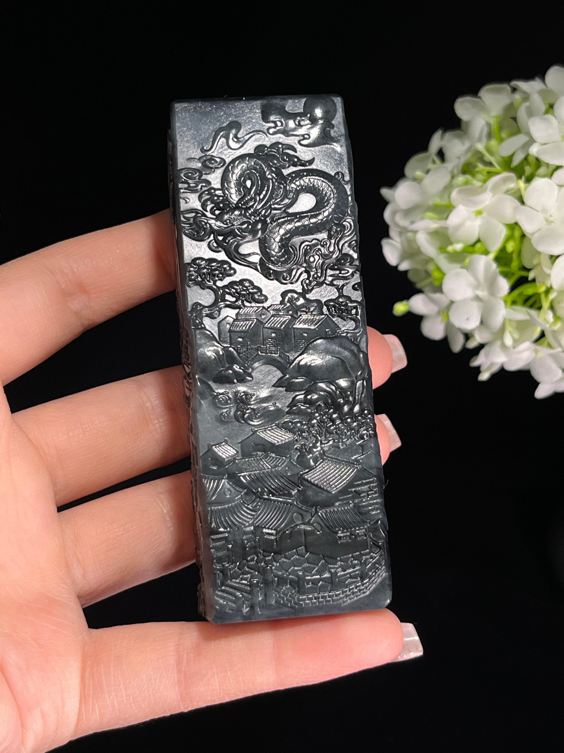 和田玉青花山水印章（yc244629）