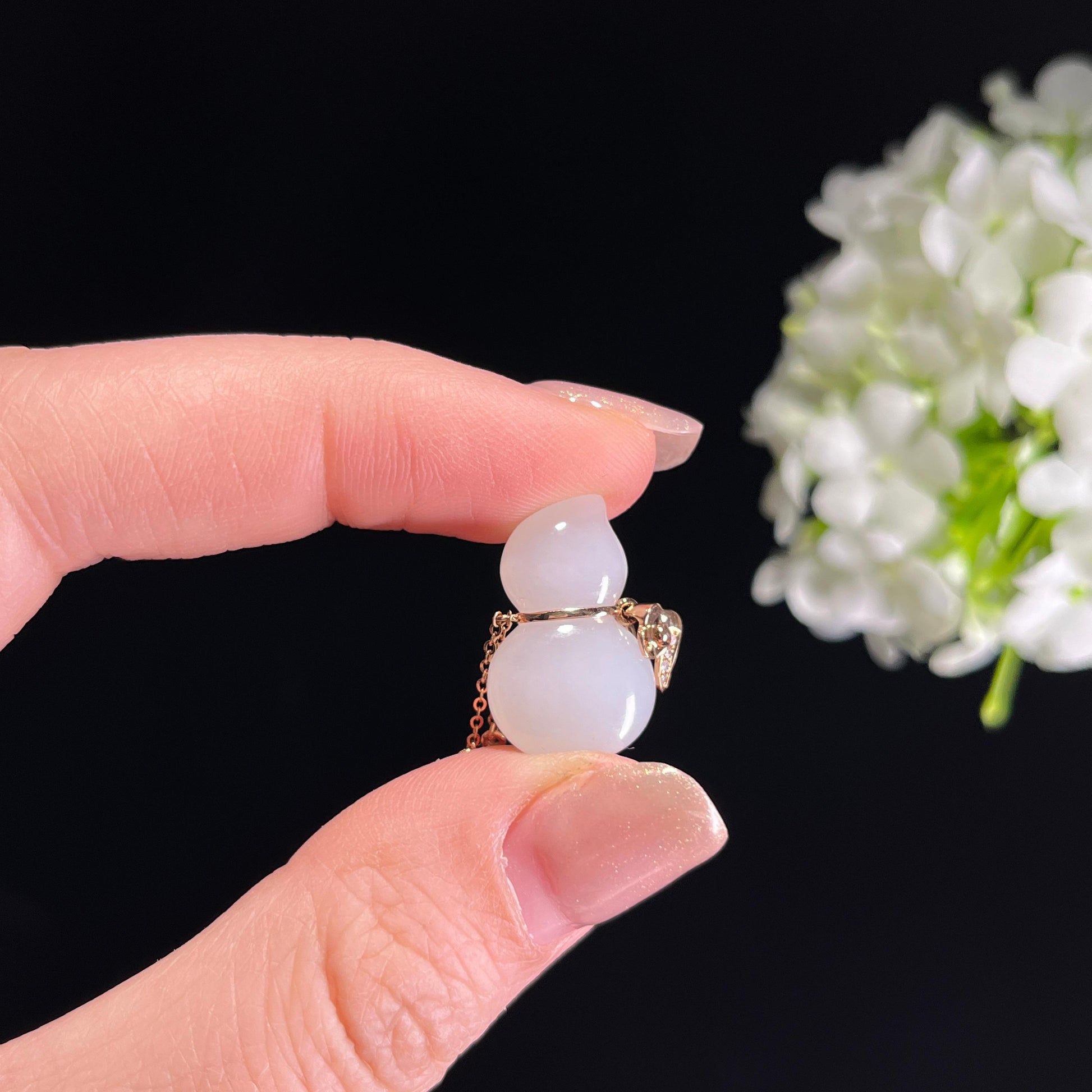 新疆天然和田玉羊脂白玉18K金镶玉葫芦挂件（yc351493）