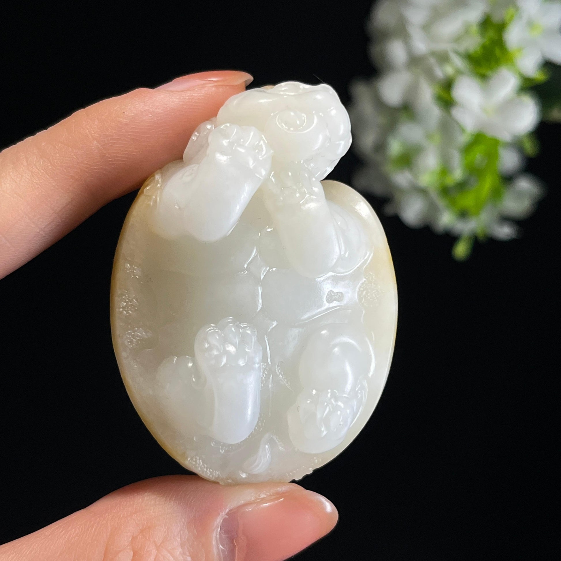 新疆天然和田玉白玉洒金皮龙龟挂件（yc349661）