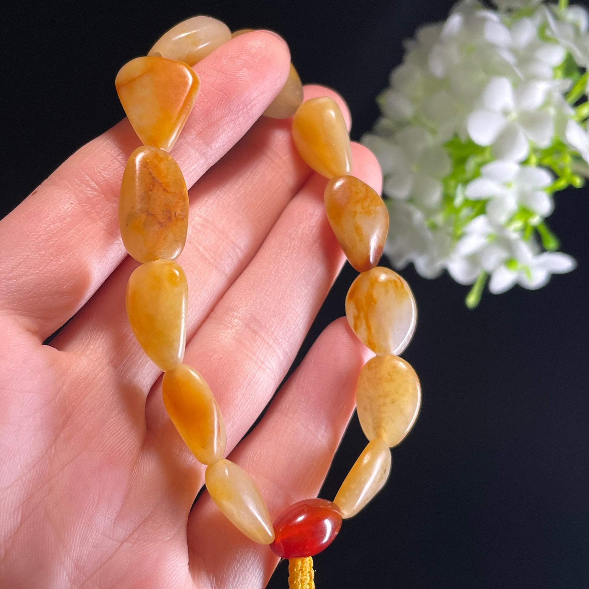 和田玉白玉青白玉红皮洒金皮原籽手串（yc356119）