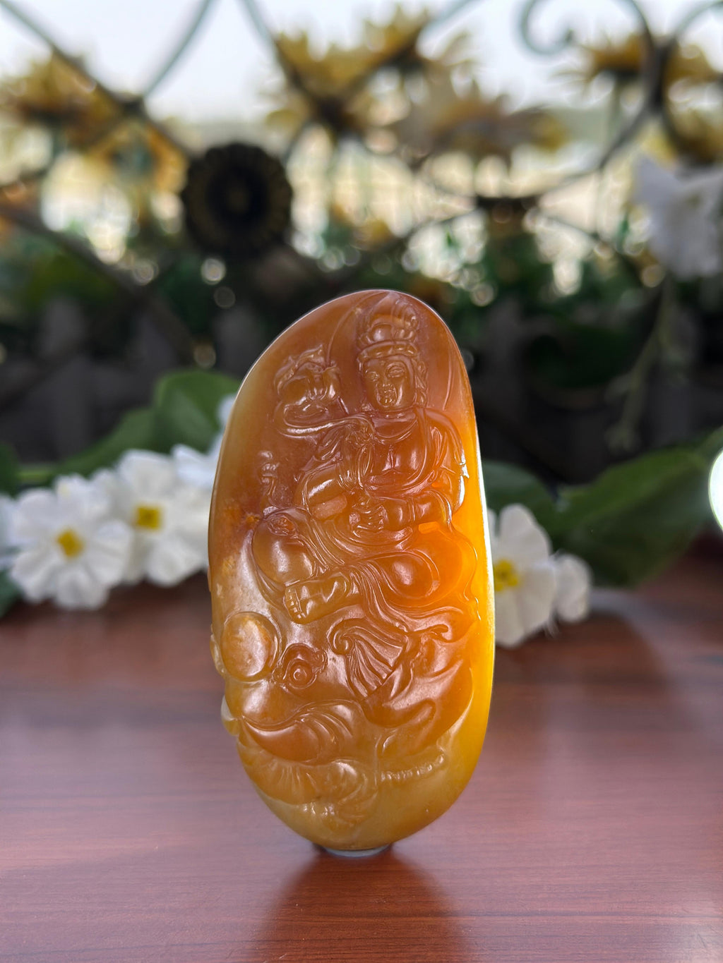 新疆和田玉精品红沁籽料普贤菩萨手把件（yc709496）