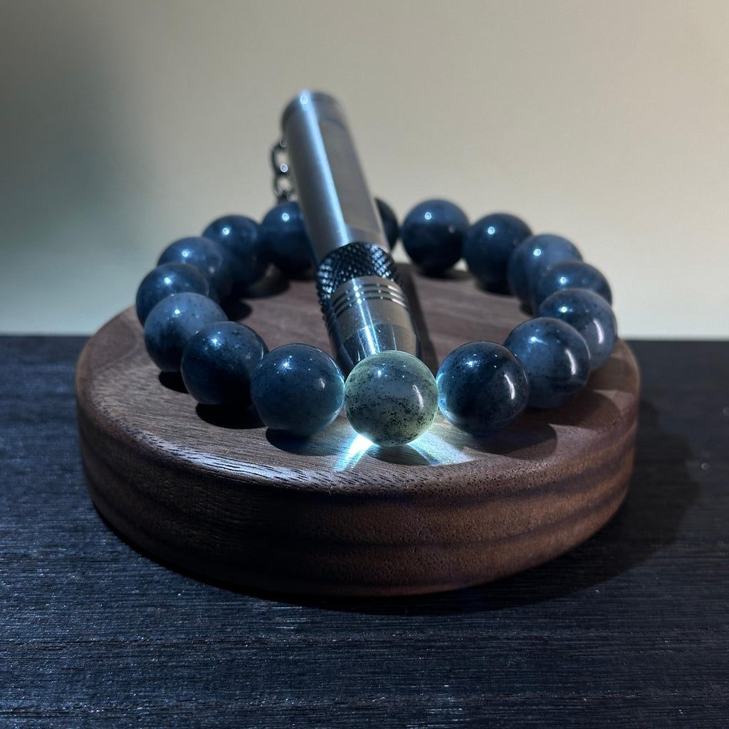 和田玉青花带皮籽料圆珠手串（16颗）（yc209185）