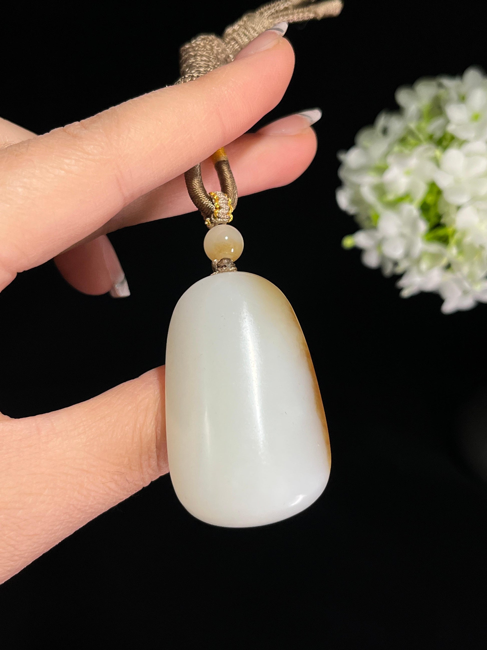 和田玉且末糖白无事牌弥勒佛雕刻挂件（yc244866）