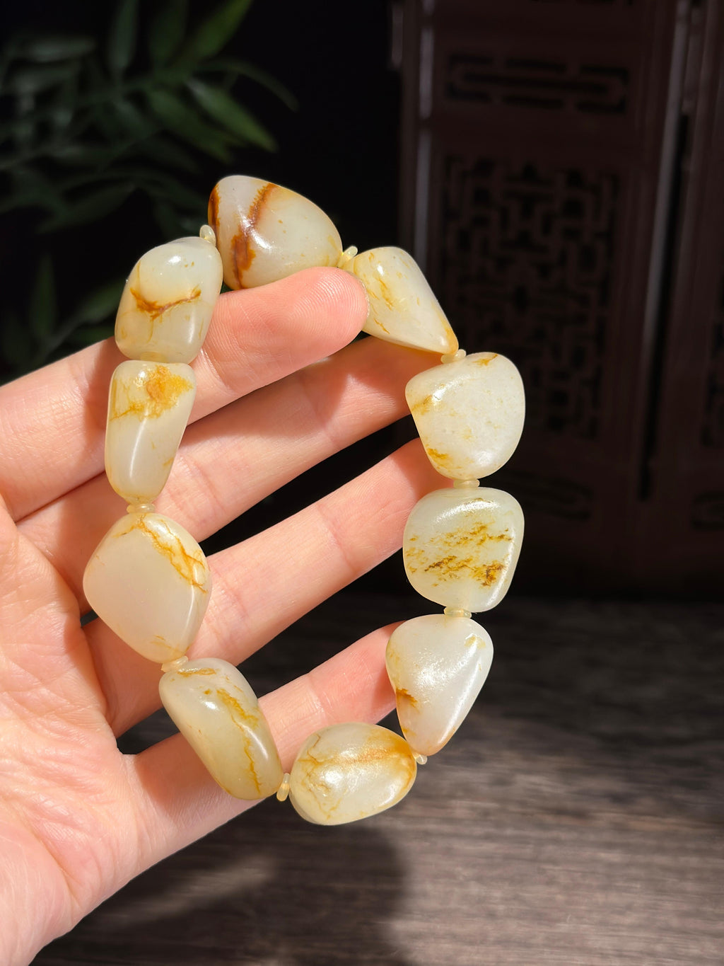 新疆和田玉珍品红皮洒金皮原籽手串（10颗）（yc719281）