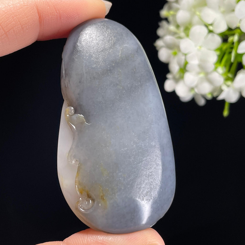 和田玉青花籽料洒金皮“龙凤和鸣”龙凤雕刻手把件（yc326429）